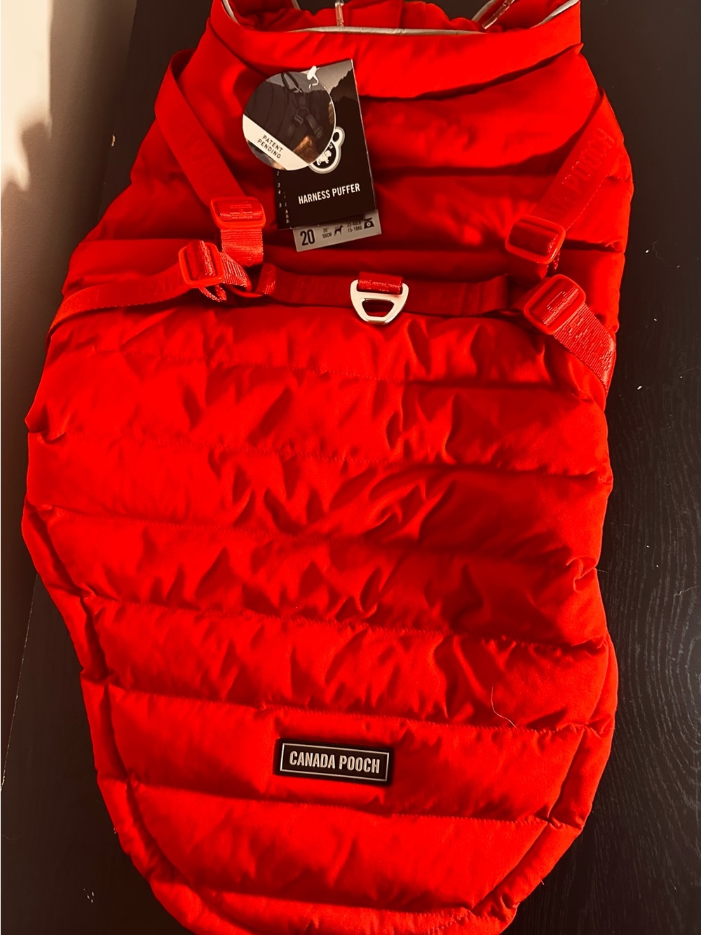 Canada Pooch Red Harness Puffer Dog Coat